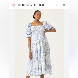 Nothing Fits But Kiko Women's Blue & White Smocked Midi Dress Toile,  Size XL